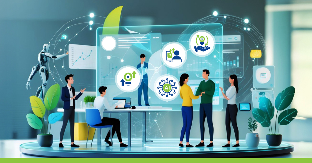 Professionals developing power skills like analytical thinking, resilience, and creative agility to adapt to AI-driven workplace changes in 2025