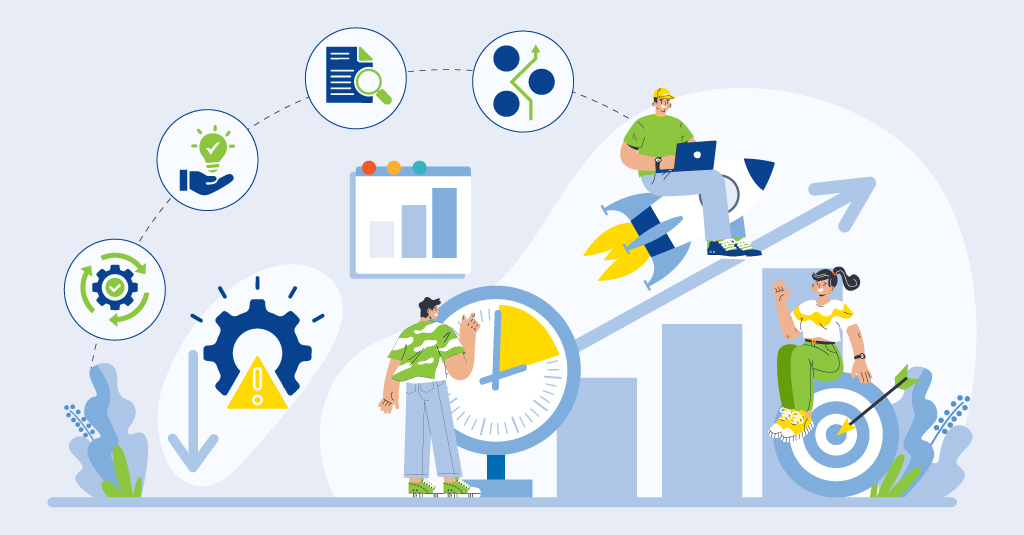 Factory worker using digital training tablet on production floor to improve safety and productivity