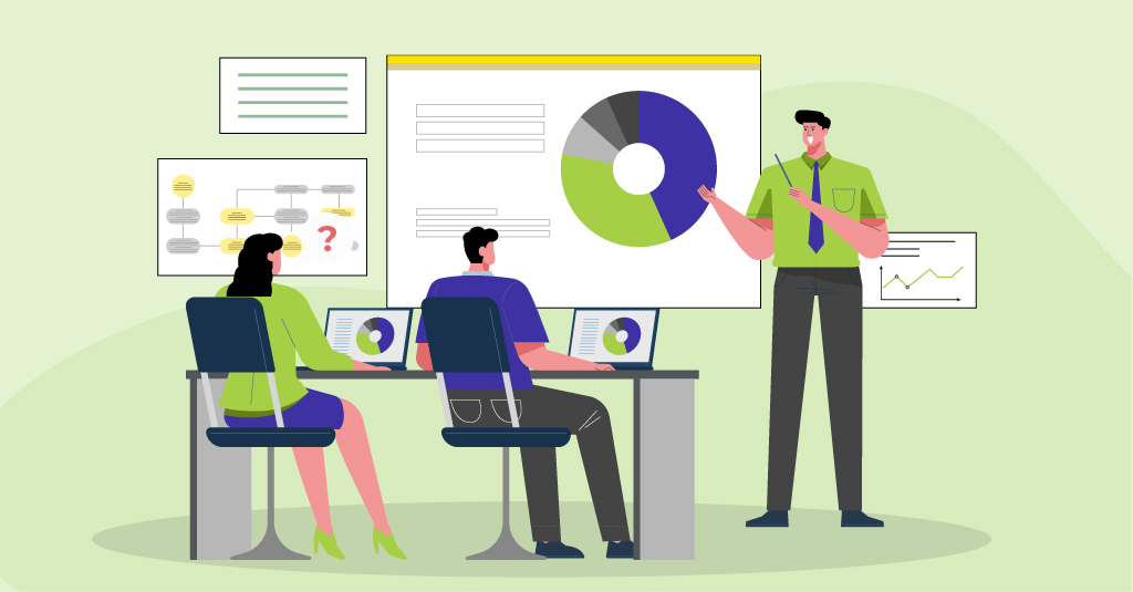 Professionals reviewing a skill gap analysis report during a workplace training discussion