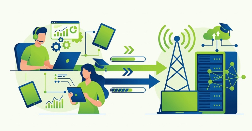 Comparison table showing upskilling versus reskilling approaches in custom eLearning development for telecom and IT workforce