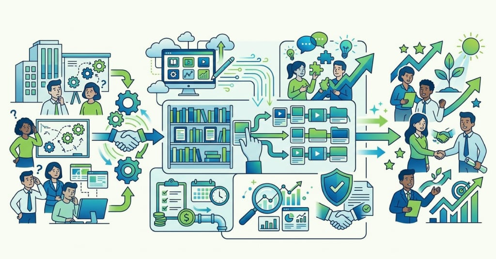 Diagram showing the difference between traditional one-project learning outsourcing and full managed learning services managing the entire enterprise learning ecosystem