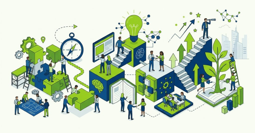 Five-element framework connecting corporate learning strategy to business outcomes