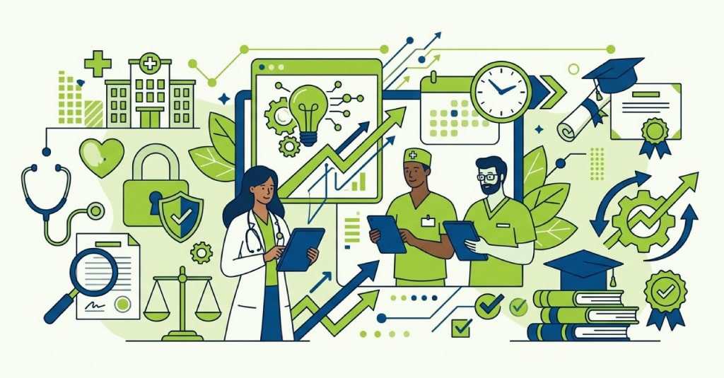 Requirements-to-role matrix for healthcare compliance training showing how HIPAA, OSHA, fraud, and conduct requirements
