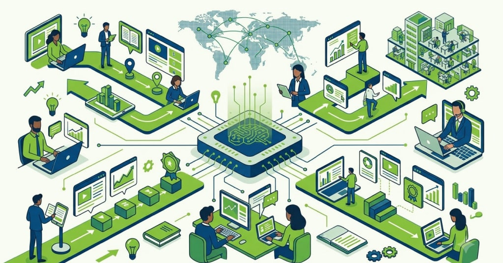Employee progressing through a personalized learning path on an adaptive learning platform