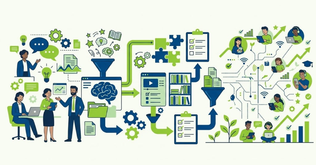 L&D team capturing expert knowledge to build scalable eLearning as part of a knowledge management strategy